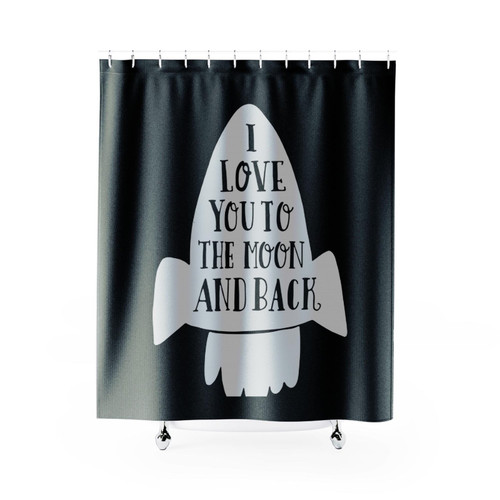 Rocket Love Valentines Day Moon Shower Curtains
