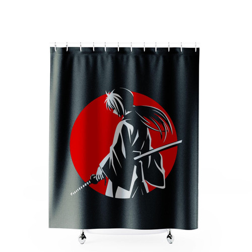 Samurai And Fullmoon Shower Curtains Samurai And Fullmoon Shower Curtains