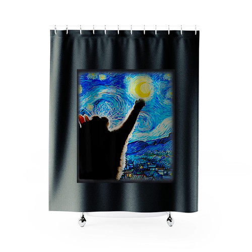 Starry Night Cat Shower Curtains