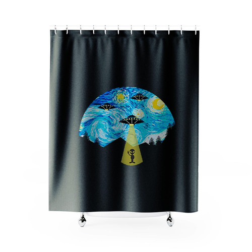 Starry Night Ufo Alien Shower Curtains