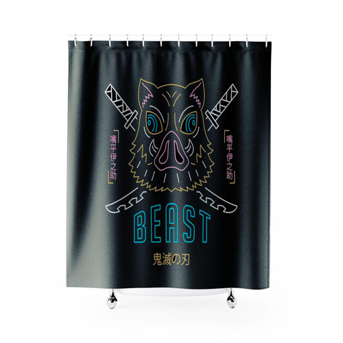 Beast Fight Neon Inosuke Demon Slayer Shower Curtains