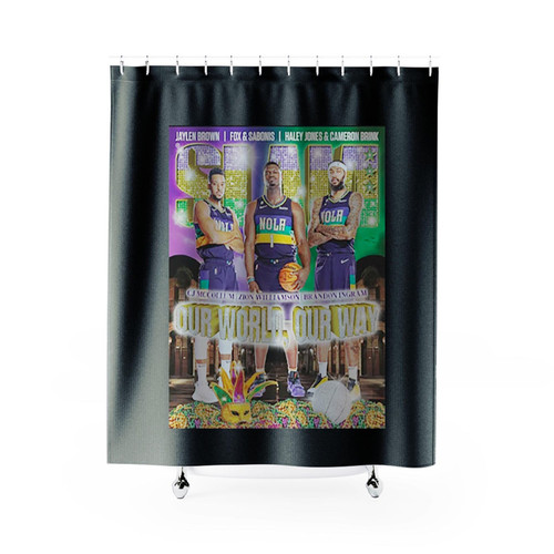 Zion Williamson Brandon Ingram And Cj Mccollum Slam Cover Shower Curtains