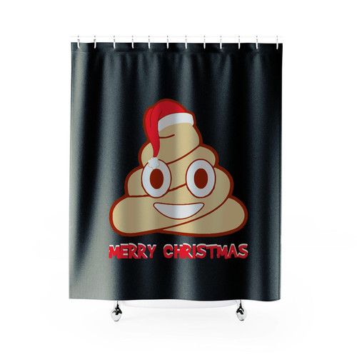Poop Emoji Merry Christmas Santa Hat Winter Shower Curtains