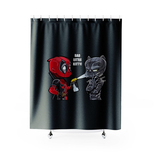 Bad Deadpool And Little Kitty Black Panther Shower Curtains