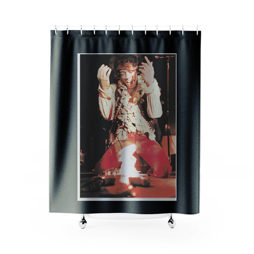 Jimis Burning Guitar Hendrix Photo Poster Shower Curtains Jimis Burning Guitar Hendrix Photo Poster Shower Curtains