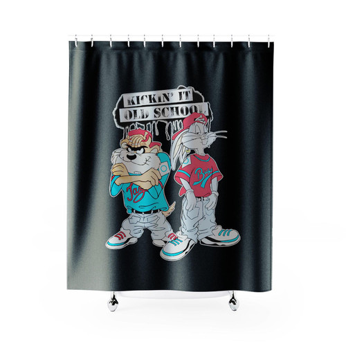 Taz And Bugs Bunny Kickin' It Old School Shower Curtains