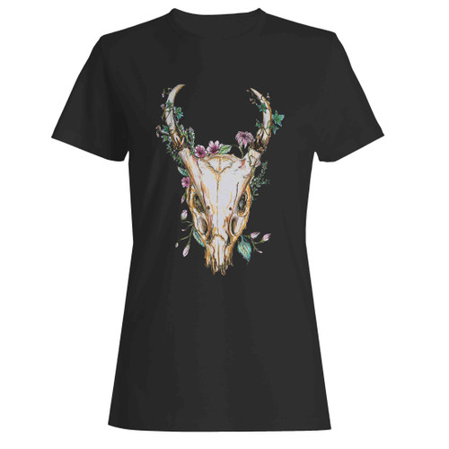 Deer Skull And Flowers Woman's T-Shirt