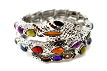 Silver Multi-Color Stone Snake Bracelet