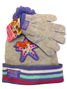 Princess Little Ariel Knit Hat Beanie and Glove Set 