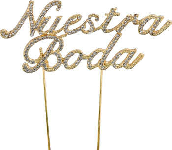 "Nuestra Boda" Sparkly Rhinestones Gold Cake Topper