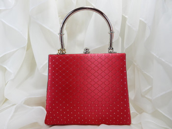 Evening Purse Red Hard Case with a Rhinestone Gem Clip StyleE368