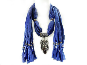  Fashion Necklace-scarf Rhinestone Owl Pendant Jewelry Beaded Tassels 