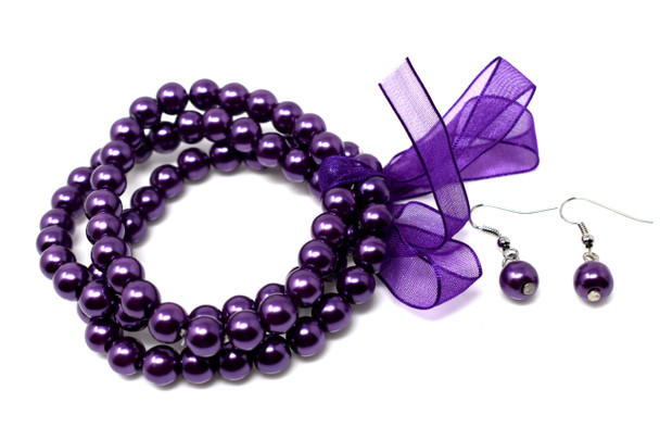 Purple Pearls Bracelet and Earrings Set