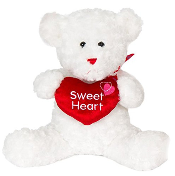 Cuddle White Teddy Bear Plush "SWEET HEART' 14" 