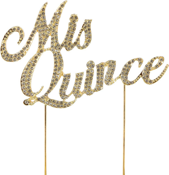 "Mis Quince" Sparkly Rhinestones Gold Cake Topper