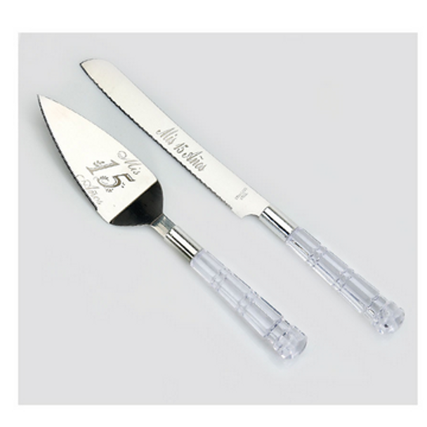 Mis Quince 15 Años Cake Knife and Server Set Acrylic Crystal Handle