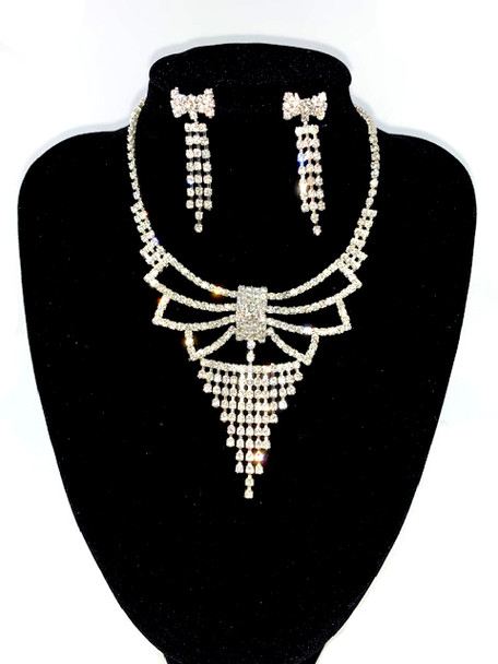 Crystal Rhinestone Bun Design Necklace and earring