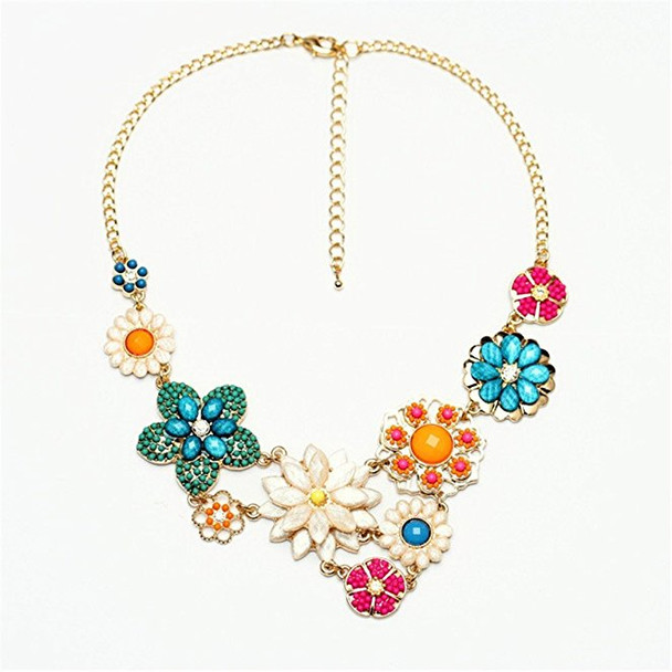 Colorful Flower Bib Choker Collar Gold Necklace
