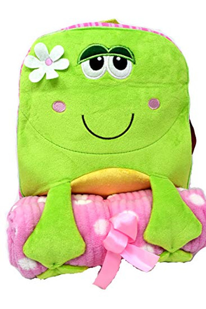 Linzy Frog Plush Backpack 13" & Blanket Set