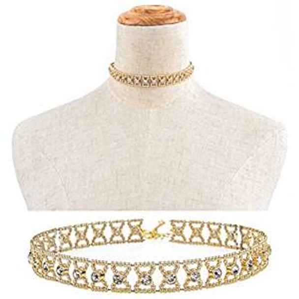Women Gold Choker Collar Bow Rhinestone Crystal Pendant