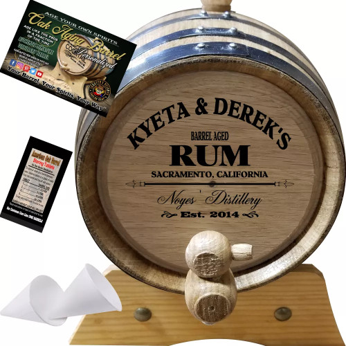 Personalized American Oak Rum Aging Barrel (060) - Custom Engraved Barrel From Skeeter's Reserve Outlaw Gear™ - MADE BY American Oak Barrel™ - (Natural Oak, Black Hoops)