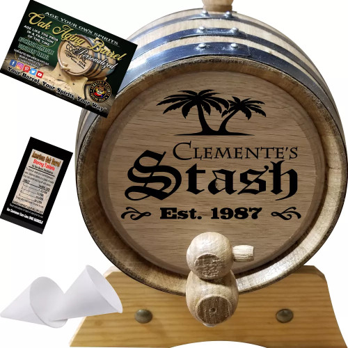 Your Stash (023) - Personalized Aging Barrel From Skeeter's Reserve Outlaw Gear™ - MADE BY American Oak Barrel™ - (Natural Oak, Black Hoops)