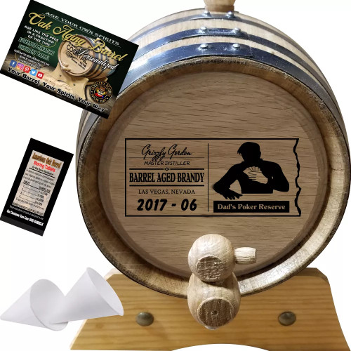Dad's Poker Reserve (077) - Personalized Aging Barrel From Skeeter's Reserve Outlaw Gear™ - MADE BY American Oak Barrel™ - (Natural Oak, Black Hoops)
