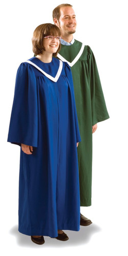 Adult choir robes in blue and green with stoles