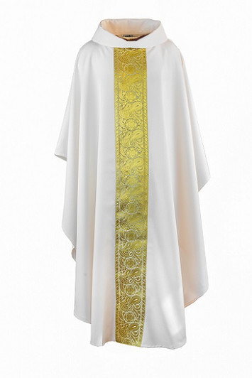 Gold Orphery Chasuble in White, with collar Gold Orphery Chasuble in White, with collar