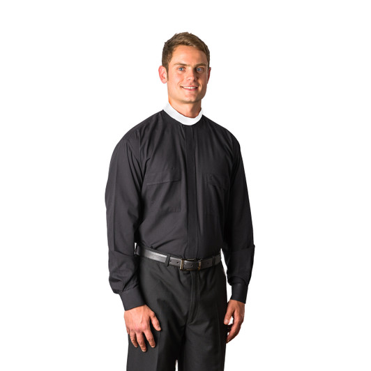 Black Long Sleeved Neckband Clerical Shirt Black Long Sleeved Neckband Clerical Shirt