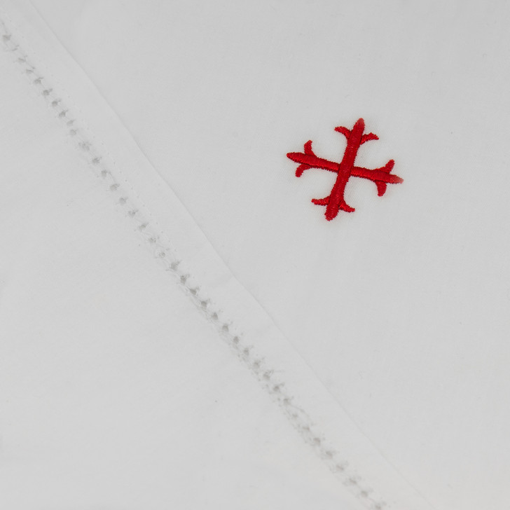 Red Embroidered Cross in White 100% Cotton