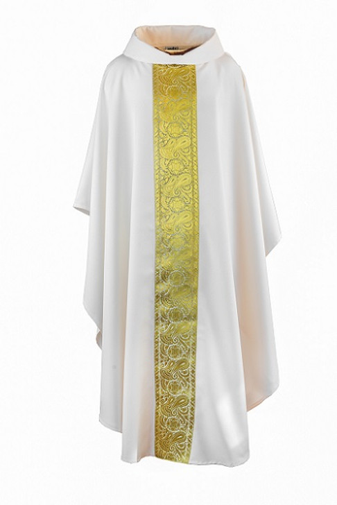 Gold Orphery Chasuble  in White, with collar