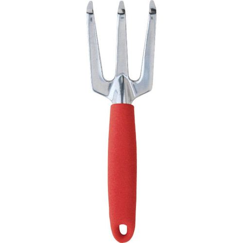 Garden Cultivator - Cushioned Grip, Polished Aluminum Alloy Head. 3 Tines, Bent (6)