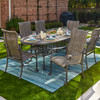 Florence Shade Cast Aluminum and Ash Outdoor Wicker 7 Pc. Dining Set with 86 x 42 in. Table
