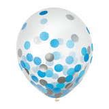 12" Latex Balloons w/ Confetti - Blue/Silver, 6 ct