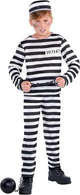 Boys Mischief Maker Prisoner Costume - X-Large (14-16) 1 set, White/Black