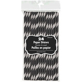 BLACK WITH SILVER STRIPED STRAWS 24PK