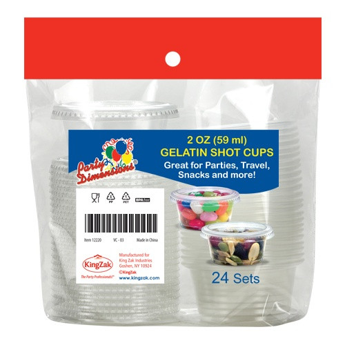 2 oz. Gelatin Shot Cups with Lids Clear 24 Sets Never Wash A Dish