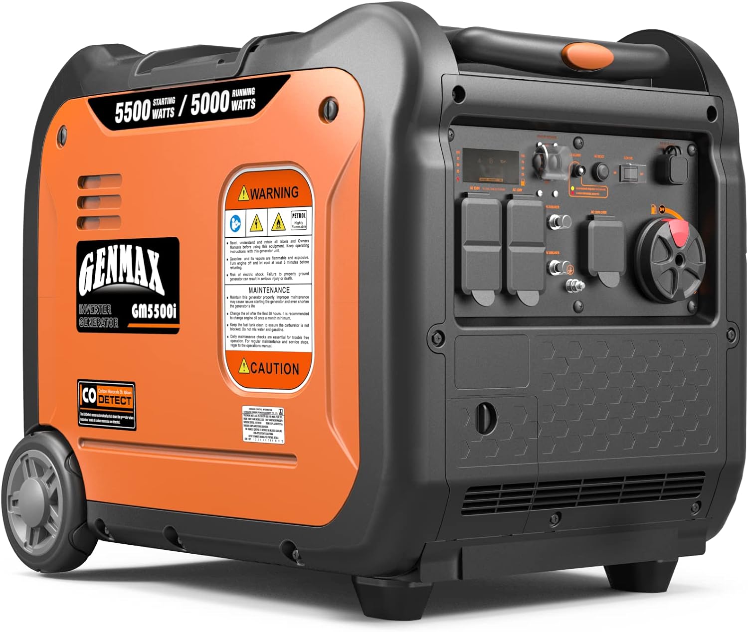 GENMAX Portable Generator, 5500W Ultra-Quiet Gas Engine, Ultra