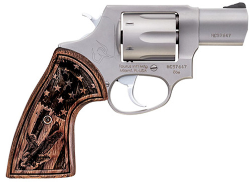Taurus 856, 38 Special +P, 6rd, 2", DA/SA, Small, Engraved USA Flag Walnut