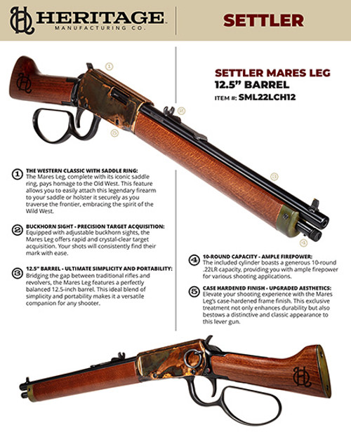 Heritage Settler, 22 LR, 10+1, 12" Barrel, Mare's Leg, Lever Action