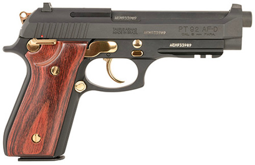 Taurus 92, 9mm, 17+1, 5" Barrel, DA/SA, Matte Black/Gold Accents
