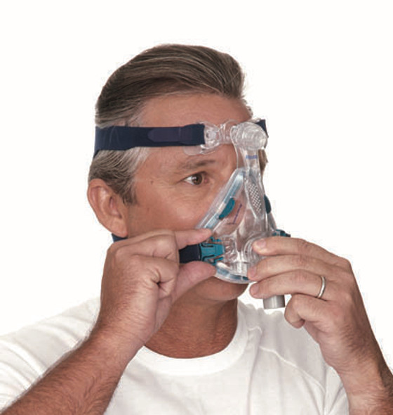 Front view of man wearing Mirage Quattro Full Face CPAP Mask By ResMed