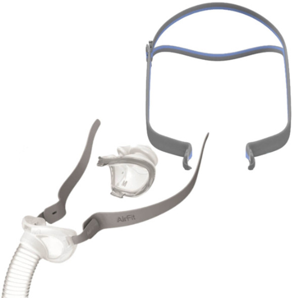 ResMed AirFit P10 CPAP mask kit - showing all parts in the kit.