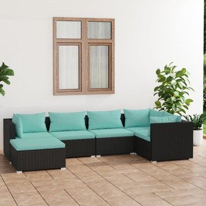 6 Piece Patio Lounge Set with Cushions Poly Rattan Black A949-3101809