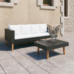 2 Piece Patio Lounge Set with Cushions Poly Rattan Black A949-3059336