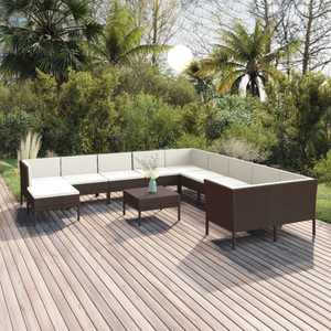 12 Piece Patio Lounge Set with Cushions Poly Rattan Brown A949-3094519