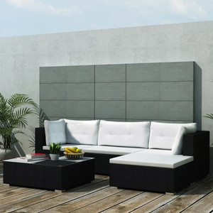 5 Piece Patio Lounge Set with Cushions Poly Rattan Black A949-42100
