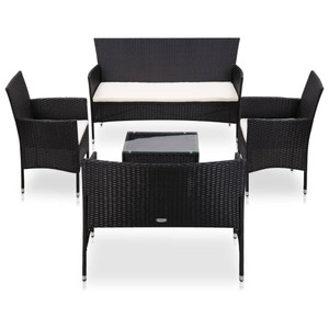 5 Piece Patio Lounge Set With Cushions Poly Rattan Black A949-45893