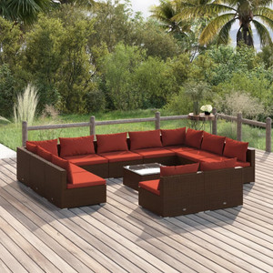 12 Piece Patio Lounge Set with Cushions Brown Poly Rattan A949-3102131